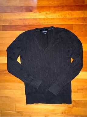 Tommy Hilfiger Black Cable Knit V-Neck Sweater